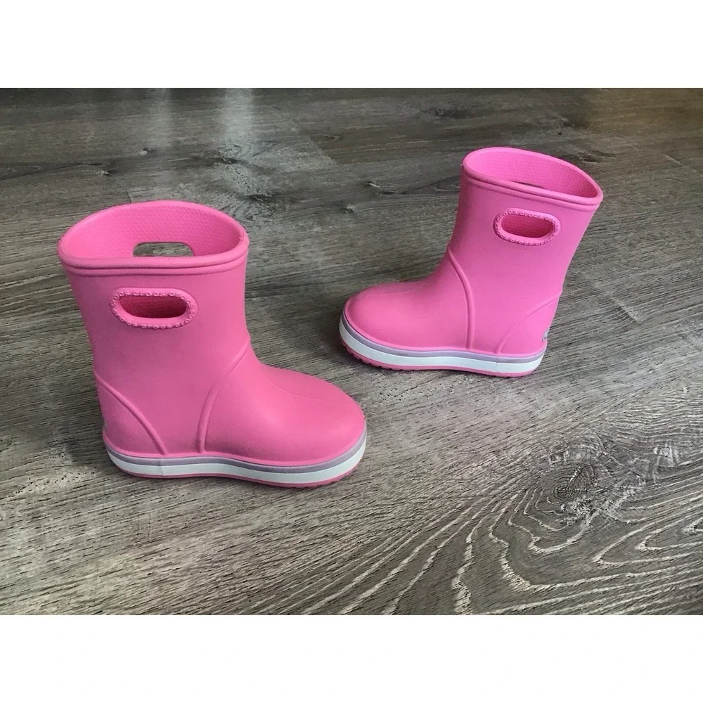 Crocs Handle It Kids Rain Boots toddler size 6 C6 Vibrant Pink Rubber Handles